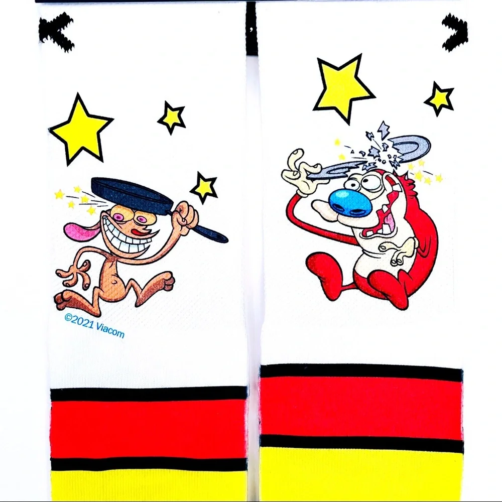 Odd Sox Ren and Stimpy Crew Socks Mens Nickelodeon 90s Retro Cartoon Fun Gift
